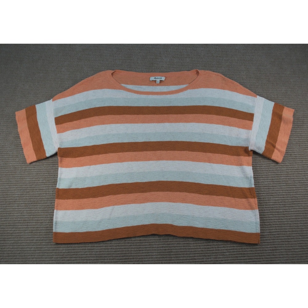 Madewell Maggie Stripe Boxy Sweater Tee XL Terracotta Brown‎ Orange Knit Shirt